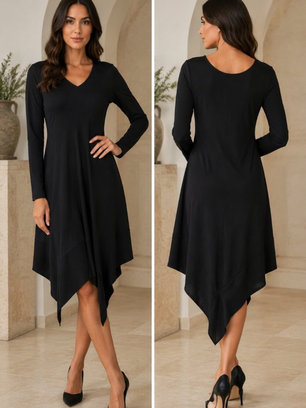 JOSEPH RIBKOFF Black Asymmetrical Handkerchief Hem Tunic Top Size 6